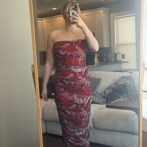 Pretty Little Thing Red Snakeskin Maxi Dress